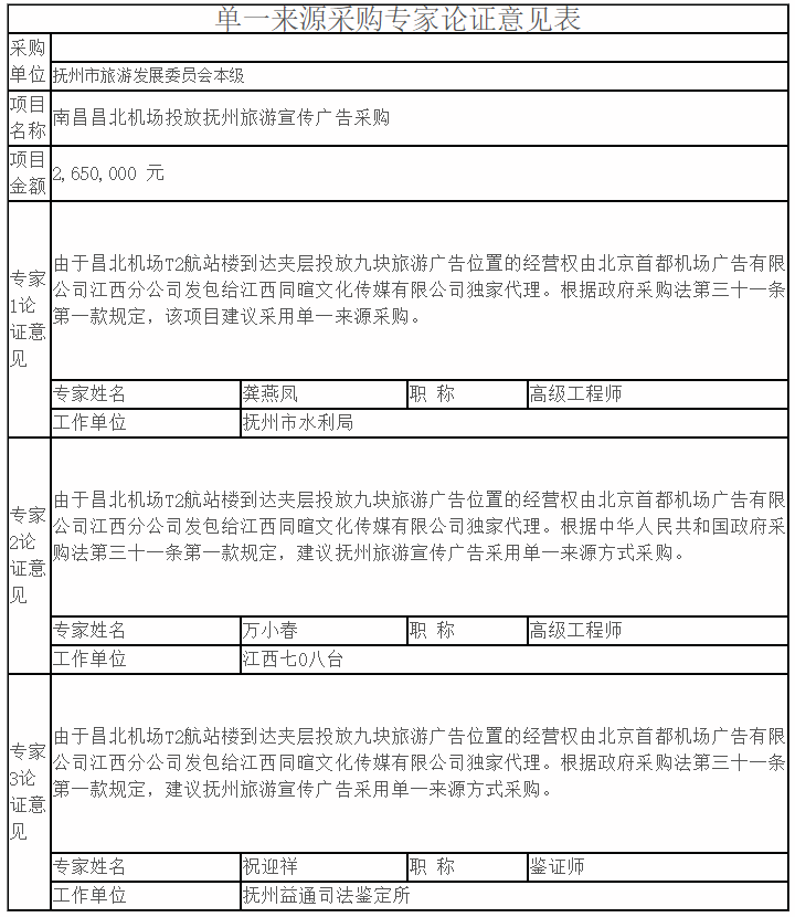 南昌昌北機場(chǎng)投放撫州旅游宣傳廣告單一來(lái)源采購征求意見(jiàn)公示