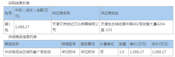 中心商務(wù)區管委會(huì )辦公室本級中央電視臺區域形象廣告投放項目成交公告